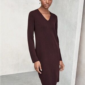 Eileen Fisher Burgundy V-Neck Sweater Dress